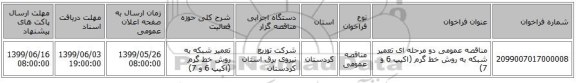 مناقصه عمومی دو مرحله ای تعمیر شبکه به روش خط گرم (اکیپ 6 و 7)