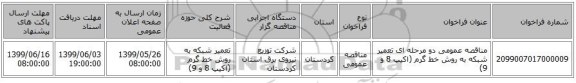 مناقصه عمومی دو مرحله ای تعمیر شبکه به روش خط گرم (اکیپ 8 و 9)