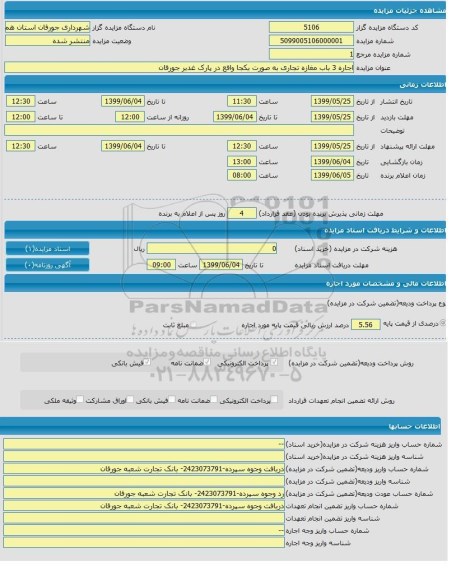 مزایده  اجاره 3 باب مغازه تجاری به صورت یکجا واقع در پارک 