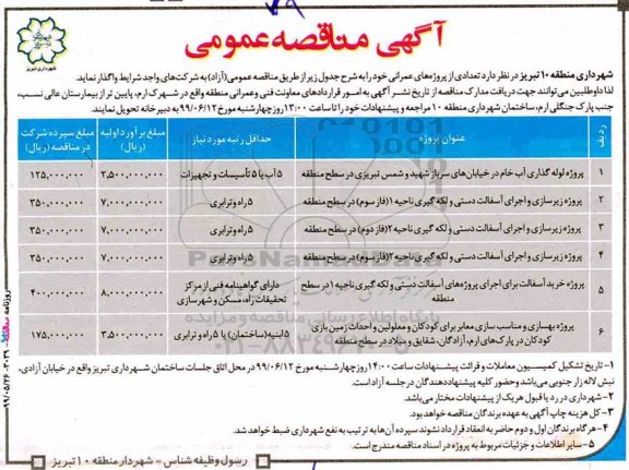 مناقصه عمومی , مناقصه پروژه لوله گذاری آب خام در خیابانهای ....