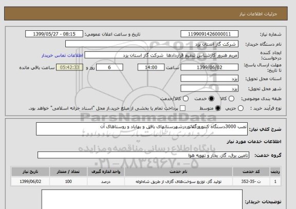 استعلام نصب 3000دستگاه کنتورورگلاتوردرشهرستانهای بافق و بهاباد و روستاهای آن