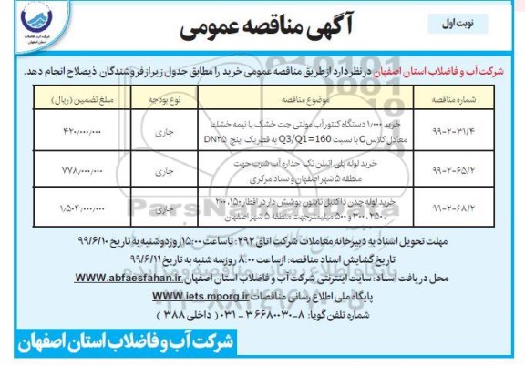 مناقصه ، مناقصه خرید 1.000 دستگاه کنتور آب مولتی جت خشک یا نیمه خشک... 