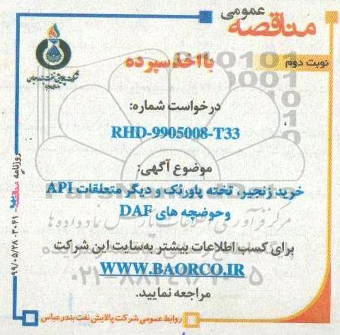 مناقصه, مناقصه خرید زنجیر، تخته پاروئک و دیگر متعلقات API و حوضچه های DAF  - نوبت دوم 