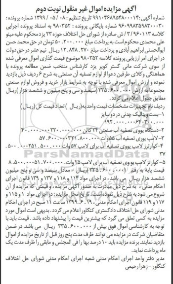 مزایده, مزایده بست ویتالیک چدنی و ...