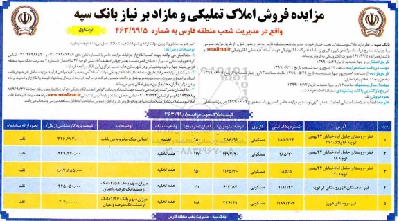 مزایده مزایده فروش املاک تملیکی و مازاد  