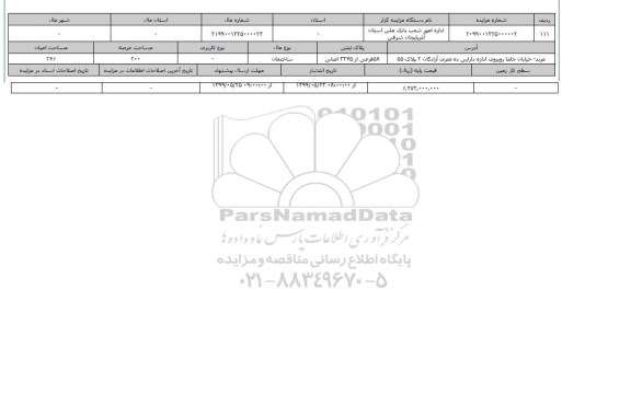 آگهی مزایده،   مزایده ساختمان عرصه 200 متر