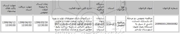 مناقصه عمومی دو مرحله ای بازسازی خسارت ناشی از سیل به ایستگاه پمپاژ ملیون شهرستان پلدختر 