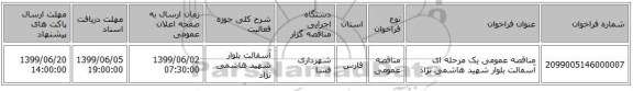 مناقصه عمومی یک مرحله ای آسفالت بلوار شهید هاشمی نژاد