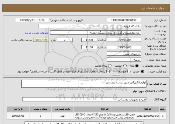 استعلام لوازم الکتریکی طبق لیست پیوستی