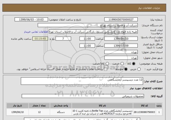 استعلام 12 عدد دیسپنسر آزمایشگاهی 