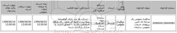 مناقصه عمومی یک مرحله ای تامین نیروهای خدمات عمومی سازمان 