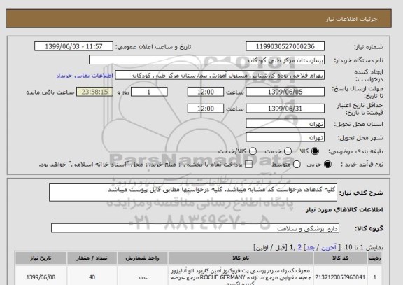 استعلام کلیه کدهای درخواست کد مشابه میباشد. کلیه درخواستها مطابق فایل پیوست میباشد