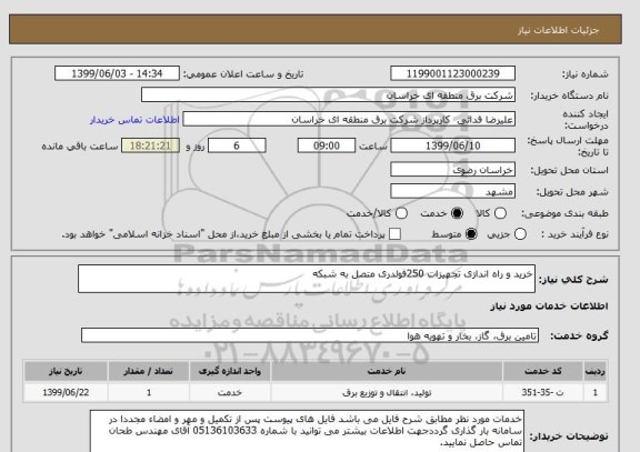 استعلام خرید و راه اندازی تجهیزات 250فولدری متصل به شبکه 