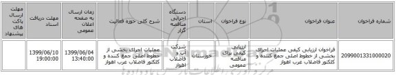 فراخوان ارزیابی کیفی عملیات اجرای بخشی از خطوط اصلی جمع کننده و کلکتور فاضلاب غرب اهواز 