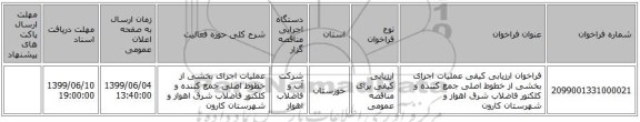 فراخوان ارزیابی کیفی عملیات اجرای بخشی از خطوط اصلی جمع کننده و کلکتور فاضلاب شرق اهواز و شهرستان کارون  