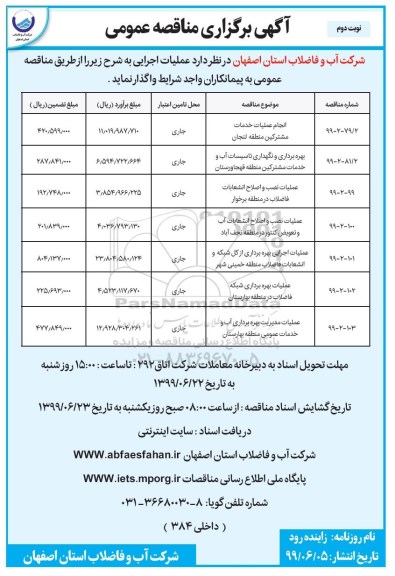 مناقصه , مناقصه انجام عملیات خدمات مشترکین منطقه... - نوبت دوم 