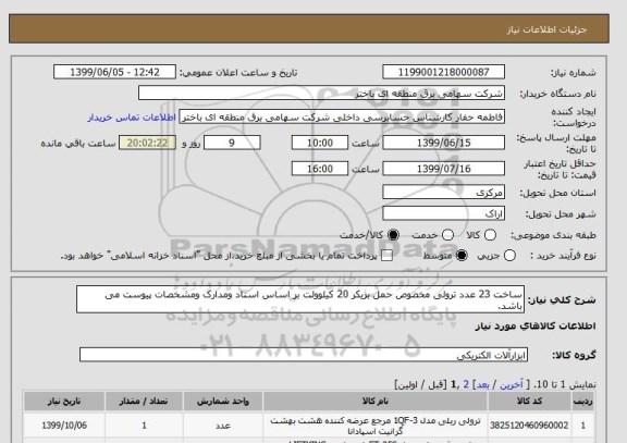 استعلام ساخت 23 عدد ترولی مخصوص حمل بریکر 20 کیلوولت بر اساس اسناد ومدارک ومشخصات پیوست می باشد.