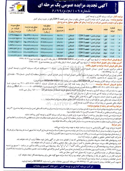 مزایده، مزایده تجدید پیش فروش 7 باب غرفه با کاربری خدماتی نوبت دوم 