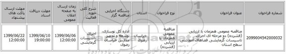 مناقصه عمومی همزمان با ارزیابی (فشرده) دو مرحله ای اجرای تاسیسات گرمایشی فضاهای آموزشی سطح استان 