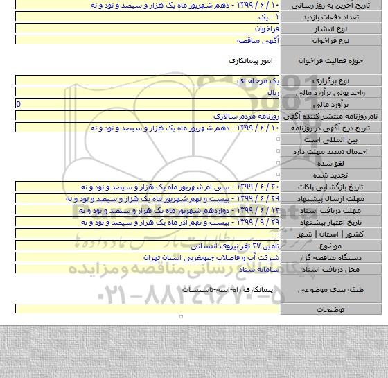 تامین ۲۷ نفر نیروی انتسانی