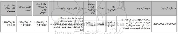 مناقصه عمومی یک مرحله ای خرید خدمات تایپ و تکثیر استانداری همدان و تایپ فرمانداری شهرستان همدان