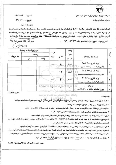 استعلام, استعلام پایه فلزی 