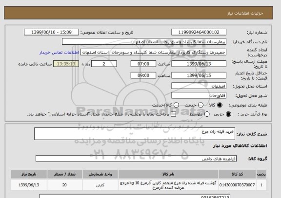 استعلام خرید فیله ران مرغ