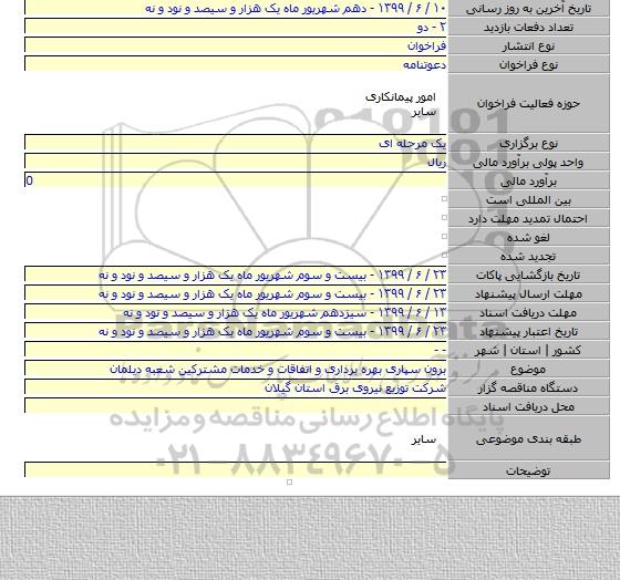 برون سپاری بهره برداری و اتفاقات و خدمات مشترکین شعبه دیلمان