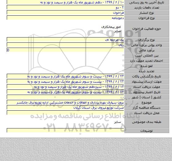 برون سپاری بهره برداری و اتفاقات و خدمات مشترکین اداره توزیع برق چابکسر