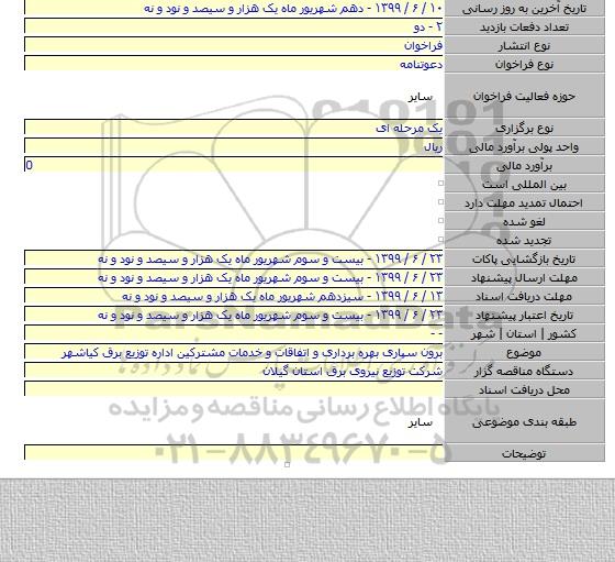 برون سپاری بهره برداری و اتفاقات و خدمات مشترکین اداره توزیع برق کیاشهر