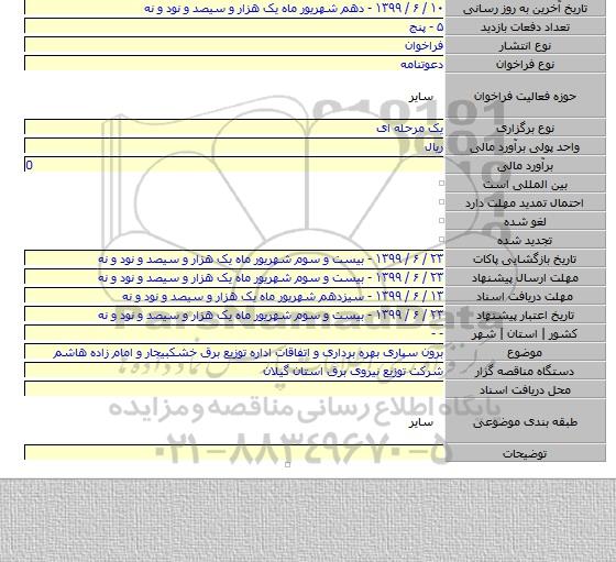 برون سپاری بهره برداری و اتفاقات اداره توزیع برق خشکبیجار و امام زاده هاشم