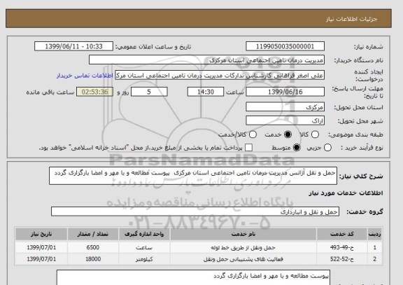 استعلام حمل و نقل آژانس مدیریت درمان تامین اجتماعی استان مرکزی  پیوست مطالعه و با مهر و امضا بارگزاری گردد