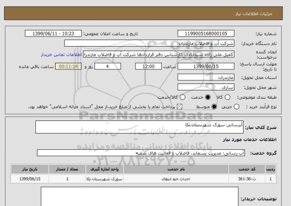 استعلام آبرسانی سورک شهرستان نکا