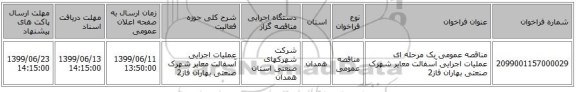 مناقصه عمومی یک مرحله ای عملیات اجرایی آسفالت معابر شهرک صنعتی بهاران فاز2