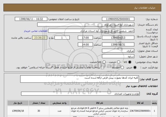 استعلام کلیه ایران کدها بصورت پیش فرض ارائه شده است