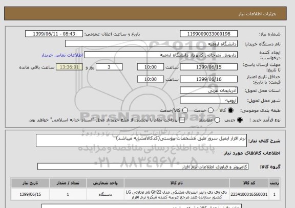 استعلام نرم افزار ایمیل سرور طبق مشخصات پیوستی(کدکالامشابه میباشد)