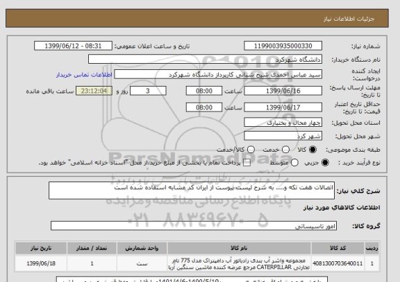 استعلام اتصالات هفت تکه و.... به شرح لیست پیوست از ایران کد مشابه استفاده شده است