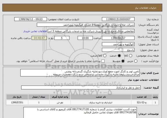 استعلام تامین لودر و کارگر جهت جمع آوری،دپو،تخلیه بارگیری گندم،دانه روغنی مراکزخریدوسیلوها،تخلیه،بارگیری،جابجایی و صفافی برنج،شکر...وعملیات مربوطه