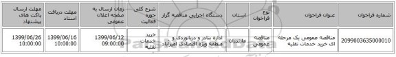 مناقصه عمومی یک مرحله ای خرید خدمات نقلیه