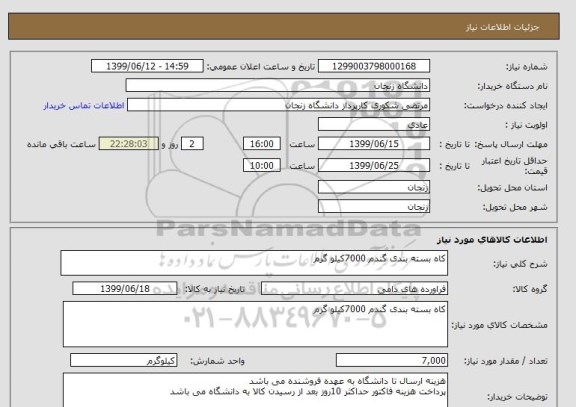 استعلام کاه بسته بندی گندم 7000کیلو گرم