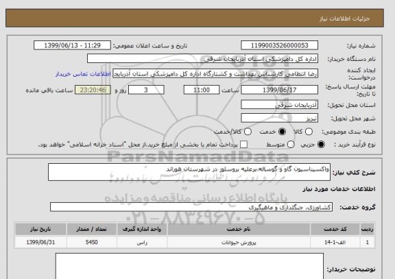 استعلام واکسیناسیون گاو و گوساله برعلیه بروسلوز در شهرستان هوراند