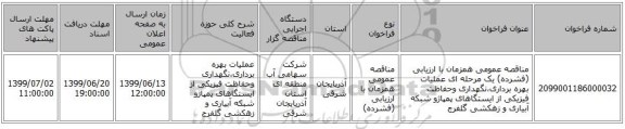 مناقصه عمومی همزمان با ارزیابی (فشرده) یک مرحله ای عملیات بهره برداری،نگهداری وحفاظت فیزیکی از ایستگاهای پمپاژو شبکه آبیاری و زهکشی گلفرج