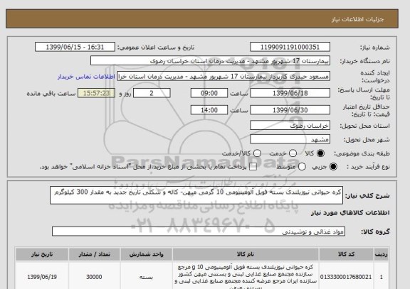 استعلام کره حیوانی نیوزیلندی بسته فویل آلومینیومی 10 گرمی میهن- کاله و شکلی تاریخ جدید به مقدار 300 کیلوگرم