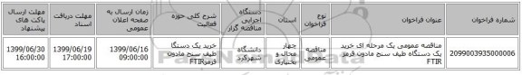 مناقصه عمومی یک مرحله ای خرید یک دستگاه طیف سنج مادون قرمز FTIR