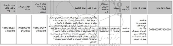 مناقصه عمومی دو مرحله ای واگذاری خدمات شهری و فضای سبز شهر سردشت بصورت حجمی