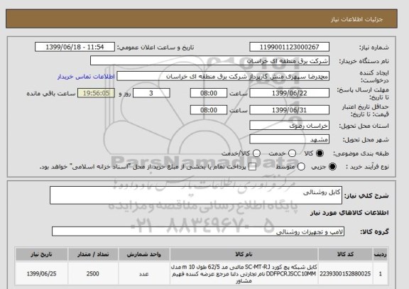 استعلام کابل روشنائی 