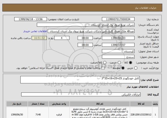 استعلام کابل خودنگهدار 25+25+16+35*3