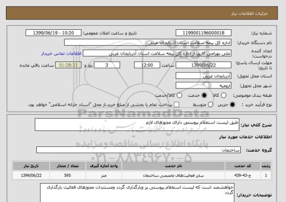 استعلام طبق لیست استعلام پیوستی دارای مجوزهای لازم