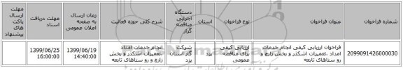 فراخوان ارزیابی کیفی انجام خدمات امداد ،تعمیرات اشکذر و بخش زارچ و رو ستاهای تابعه