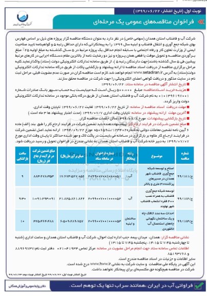 فراخوان مناقصه، فراخوان مناقصه اصلاح و نوسعه شبکه جمع آوری فاضلاب شهر و...